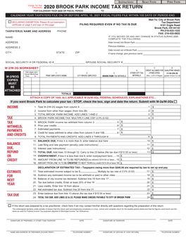 Brook Park Income Tax Return 2020