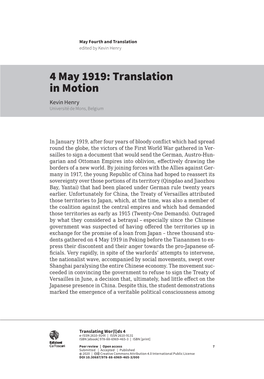 4 May 1919: Translation in Motion Kevin Henry Université De Mons, Belgium