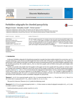 Discrete Mathematics Forbidden Subgraphs for Chorded Pancyclicity