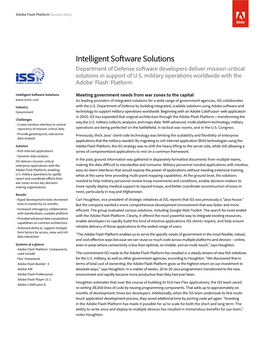 Intelligent Software Solutions Department of Defense Software Developers Deliver Mission-Critical Solutions in Support of U.S