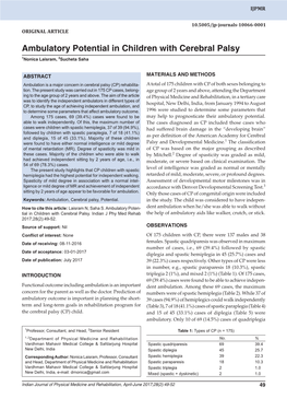 Ambulatory Potential in Children with Cerebral Palsy 1Nonica Laisram, 2Sucheta Saha