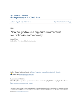 New Perspectives on Organism-Environment Interactions in Anthropology Emily Schultz St