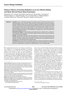 Distinct Effects of Ionizing Radiation on in Vivo Murine Kidney and Brain Normal Tissue Gene Expression Weiling Zhao,1Eric Y