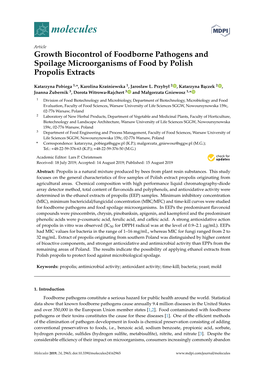 Growth Biocontrol of Foodborne Pathogens and Spoilage Microorganisms of Food by Polish Propolis Extracts