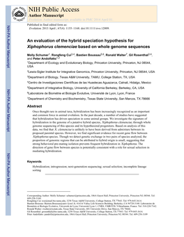 NIH Public Access Author Manuscript Evolution