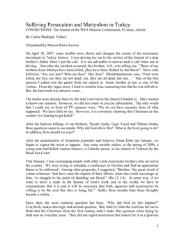 Suffering Persecution and Martyrdom in Turkey CONNECTIONS: the Journal of the WEA Mission Commission, 03 Issue, Article