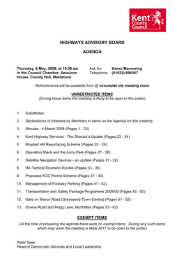 Highways Advisory Board Agenda