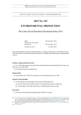 The Litter (Fixed Penalties) (Scotland) Order 2013
