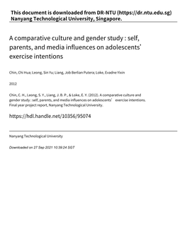 A Comparative Culture and Gender Study : Self, Parents, and Media Influences on Adolescents’ Exercise Intentions