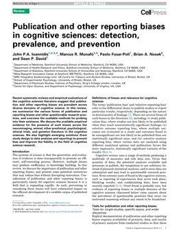 Publication and Other Reporting Biases in Cognitive Sciences