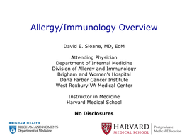 Allergy/Immunology Overview