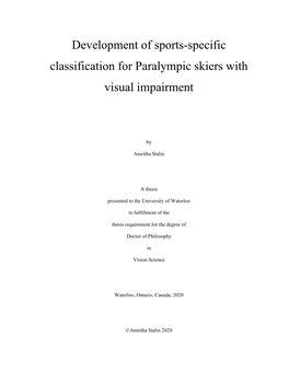 Development of Sports-Specific Classification for Paralympic Skiers with Visual Impairment
