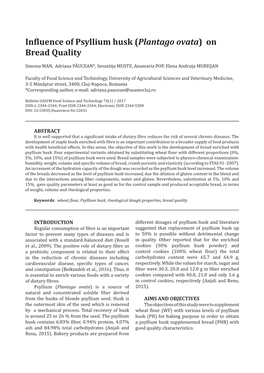 Influence of Psyllium Husk (Plantago Ovata) on Bread Quality