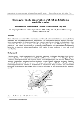 Strategy for in Situ Conservation of At-Risk and Declining Sandhills Species