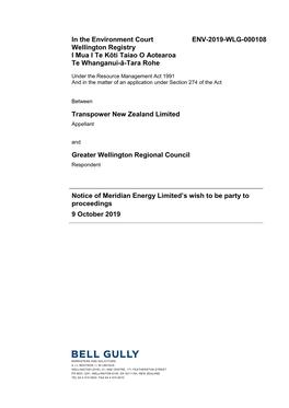 In the Environment Court ENV-2019-WLG-000108 Wellington Registry I Mua I Te Kōti Taiao O Aotearoa Te Whanganui-Ā-Tara Rohe
