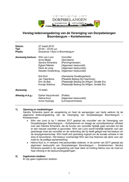 Verslag Ledenvergadering Van De Vereniging Van Dorpsbelangen Boornbergum – Kortehemmen