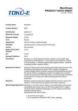 Mecillinam PRODUCT DATA SHEET Issue Date 01/06/2020