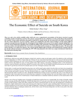 The Economic Effect of Suicide on South Korea Rithik Kothari1, Dhruv Garg2