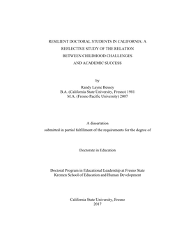 Resilient Doctoral Students in California: a Reflective Study of the Relation Between Childhood Challenges and Academic Success