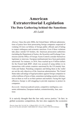 American Extraterritorial Legislation the Data Gathering Behind the Sanctions Ali Laïdi