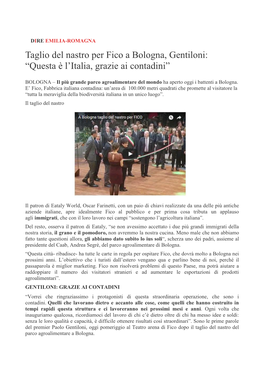 Taglio Del Nastro Per Fico a Bologna, Gentiloni: “Questa È L’Italia, Grazie Ai Contadini”