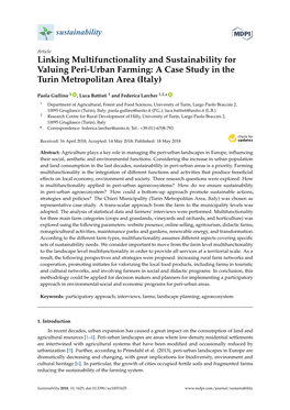 Linking Multifunctionality and Sustainability for Valuing Peri-Urban Farming: a Case Study in the Turin Metropolitan Area (Italy)