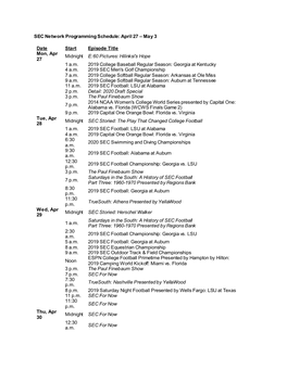 SEC Network Programming Schedule: April 27 – May 3