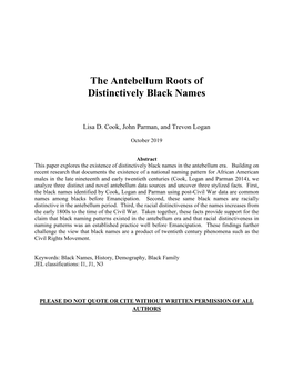 The Antebellum Roots of Distinctively Black Names