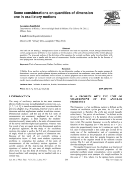 Some Considerations on Quantities of Dimension One in Oscillatory Motions