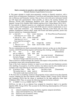 Dative Extension in Causatives: Faire-Infinitif in Latin American Spanish Michelle Sheehan (Anglia Ruskin University) 1