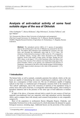 Analysis of Anti-Radical Activity of Some Food Suitable Algae of the Sea of Okhotsk