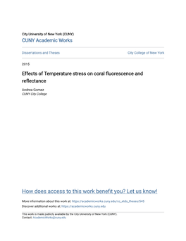 Effects of Temperature Stress on Coral Fluorescence and Reflectance