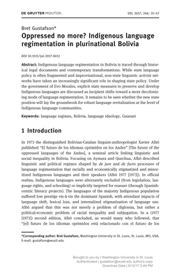 Oppressed No More? Indigenous Language Regimentation in Plurinational Bolivia