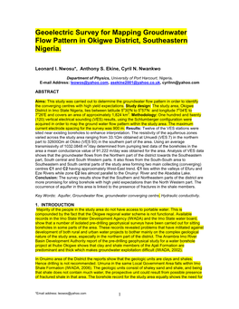 Geoelectric Survey for Mapping Groudnwater Flow Pattern in Okigwe District, Southeastern Nigeria