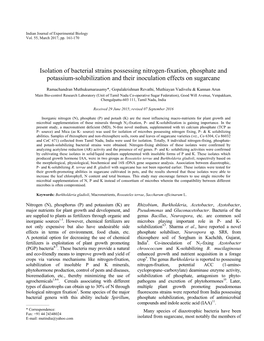 Isolation of Bacterial Strains Possessing Nitrogen-Fixation, Phosphate and Potassium-Solubilization and Their Inoculation Effects on Sugarcane