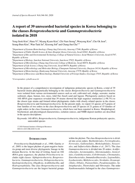 A Report of 39 Unrecorded Bacterial Species in Korea Belonging to the Classes Betaproteobacteria and Gammaproteobacteria Isolated in 2018