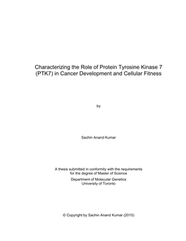 PTK7) in Cancer Development and Cellular Fitness