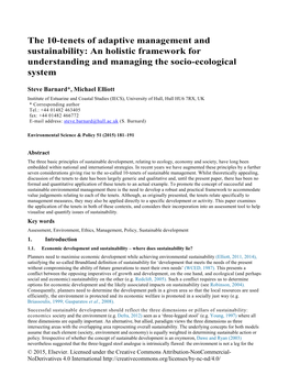 The 10-Tenets of Adaptive Management and Sustainability: an Holistic Framework for Understanding and Managing the Socio-Ecological System