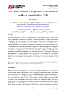 War Crimes Tribunals in Bangladesh: a Socio-Political and Legal Impact Analysis ICSR