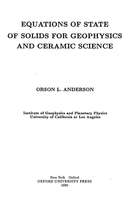 Equations of State of Solids for Geophysics and Ceramic Science