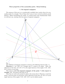 Three Properties of the Symmedian Point / Darij Grinberg