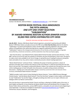 Boston Book Festival 2014 Announces
