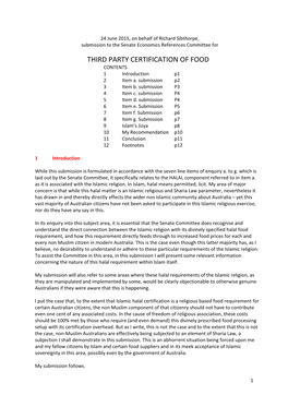 THIRD PARTY CERTIFICATION of FOOD CONTENTS 1 Introduction P1 2 Item A