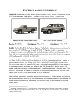 Brake Pipe Corrosion Failures in Model Year (MY)