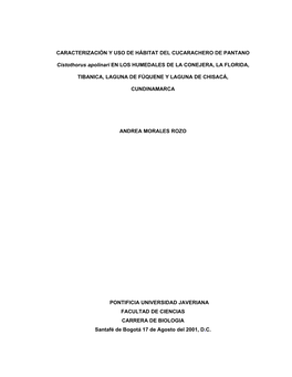 Caracterización Y Uso De Hábitat Del Cucarachero De Pantano