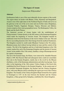 The Legacy of Assam Sanjeewani Widyarathne1 Abstract Northeastern India Is One of the Most Ethnically Diverse Regions of the World