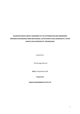 Palaeontological Impact Assessment of the Authorisation and Amendment