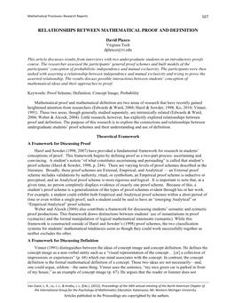 Relationships Between Mathematical Proof and Definition