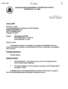 U.S. EPA, Pesticide Product Label, CSI ARSENIC ACID 75%, 07/11/2003