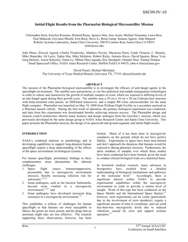 Initial Flight Results from the Pharmasat Biological Microsatellite Mission